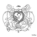 A minimalist tattoo of the name João Marcos in the shape of a heart tattoo design idea