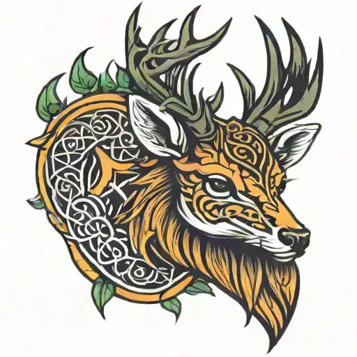 phoenix celtic deer head tattoo design idea