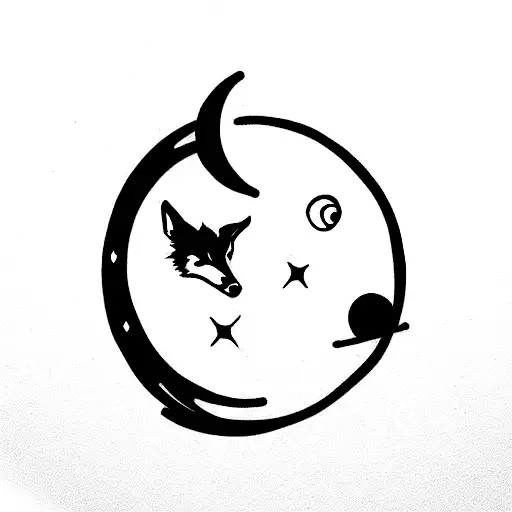 broken heart, moon and wolf  tattoo design idea