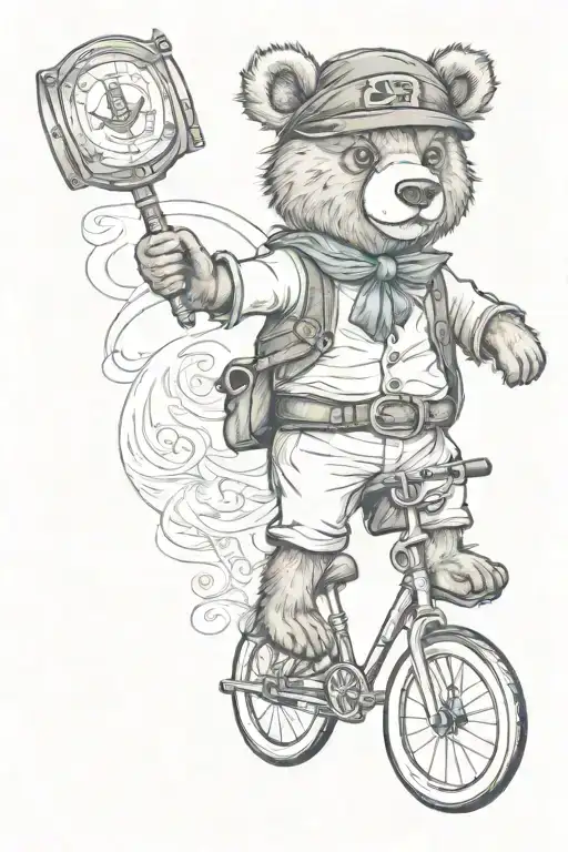 cute bear in a pirate outfit like peg leg and eyepatch but hes riding a unicycle tattoo design idea
