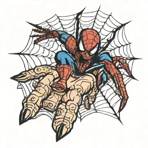 spider web shooting out of wrist with the spiderman logo at the end tattoo design idea