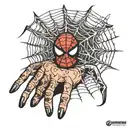spider web shooting out of wrist with the spiderman logo at the end tattoo design idea
