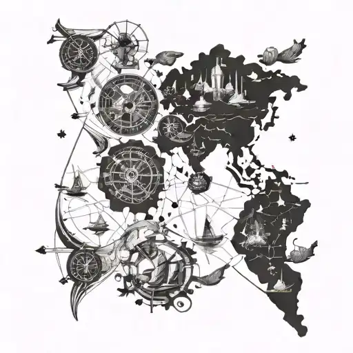 A detailed map with hidden clues and treasures, representing your passion for adventure and exploration tattoo design idea