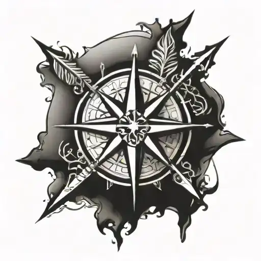 An intricate compass rose surrounded by hunting arrows, symbolizing your love for adventure and hunting tattoo design idea
