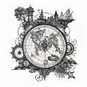 A detailed map with hidden clues and treasures, representing your passion for adventure and exploration tattoo design idea