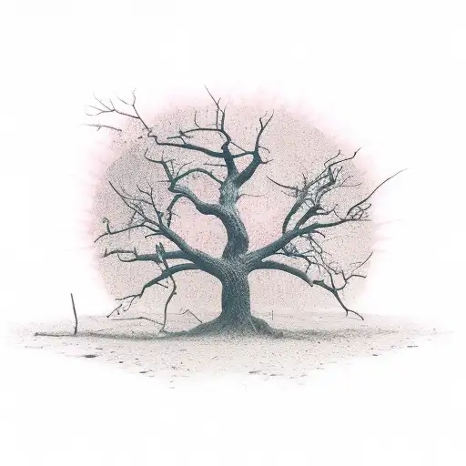 Dead tree with date of birth tattoo design idea