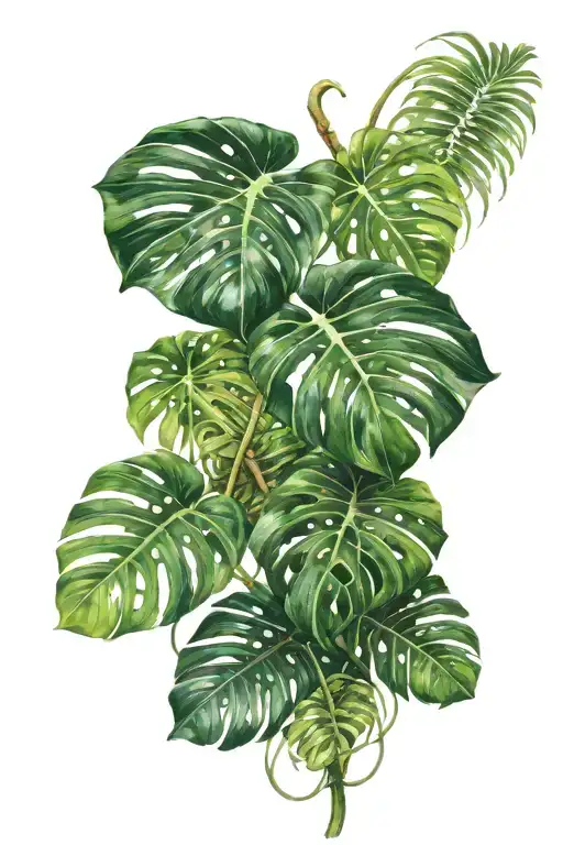 monstera deliciosa leaf intertwined with vines tattoo design idea