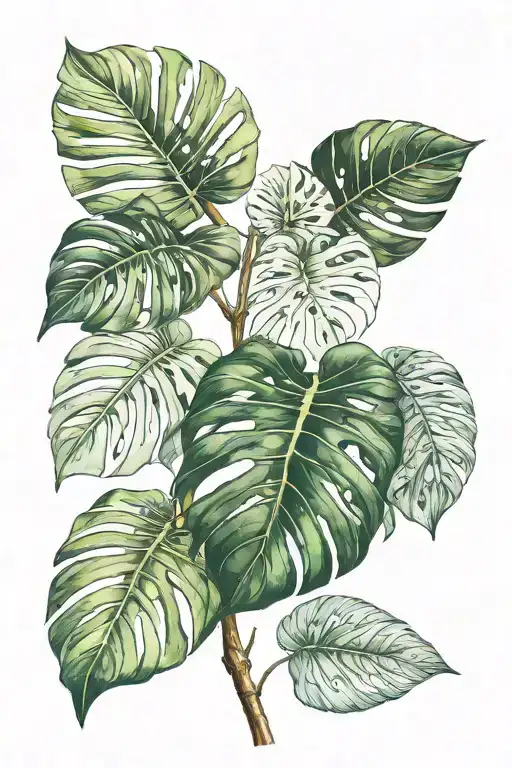 monstera deliciosa leaf intertwined with alopecia tattoo design idea