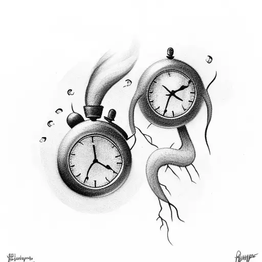 thunderstorm with two clocks with the names Emma and Nolan  tattoo design idea