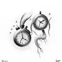 thunderstorm with two clocks with the names Emma and Nolan  tattoo design idea
