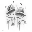thunderstorm with two clocks with the names Emma and Nolan  tattoo design idea