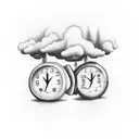 thunderstorm with two clocks with the names Emma and Nolan  tattoo design idea