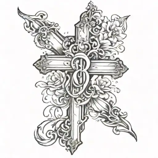 cross with the date March 8th 2023 tattoo design idea
