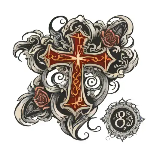 cross with the date March 8th 2023 tattoo design idea