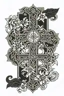 cross with dates 3.8.23 tattoo design idea