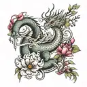 dragon, libra scale, swan ,peony, willow tree tattoo design idea
