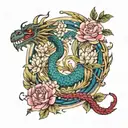 dragon, libra scale, swan ,peony, willow tree tattoo design idea
