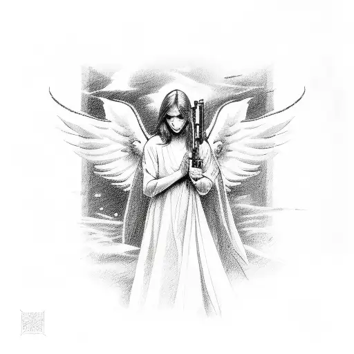 angel with glock tattoo design idea
