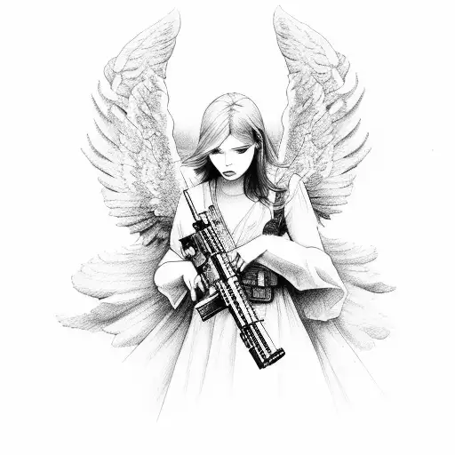 angel with ar15 tattoo design idea
