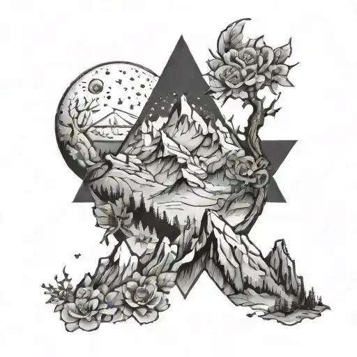 a court of thorns and roses mountains and three stars tattoo design idea