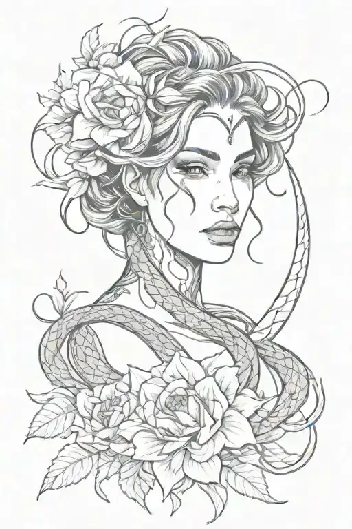 mendella with snake coiled around a sword big flowers and lines with tear drops running down side of body  tattoo design idea