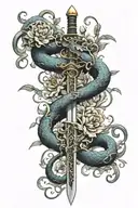 flowers with Japanese dragon sword mendella snake  tattoo design idea
