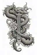 flowers with Japanese dragon sword mendella snake  tattoo design idea