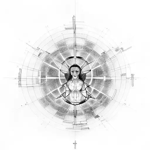 contemporary vitruvian man tattoo design idea