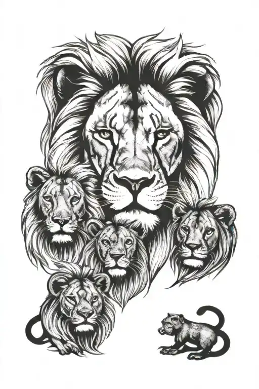 lion face family 3 kids tattoo design idea