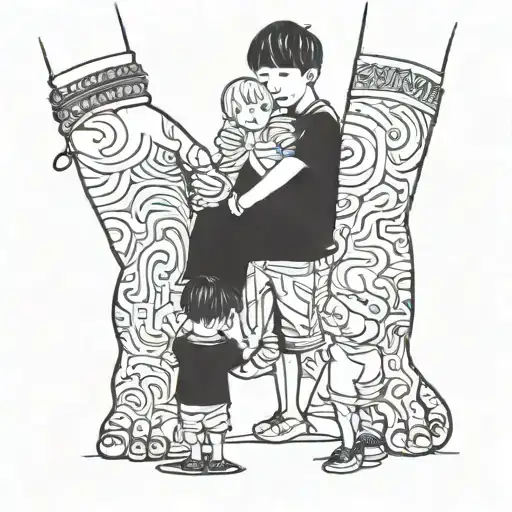 dad and son and daughter holding hands tattoo design idea