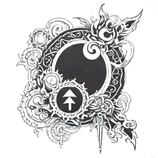 full sleeve human and god symbol in alchemy tattoo design idea