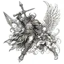 full sleeve war angels fighting demons tattoo design idea