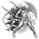 full sleeve war angels fighting demons tattoo design idea