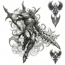 full sleeve war angels fighting demons tattoo design idea