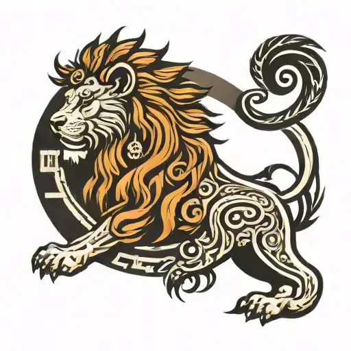 Greek tribal circle lion head tattoo design idea