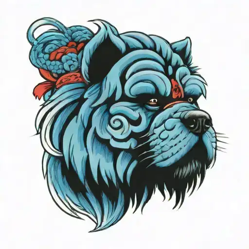 blue chow chow samurai eye patch  tattoo design idea