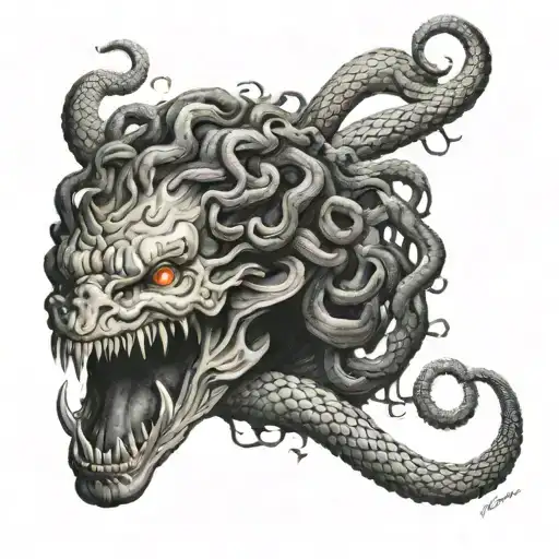 A Medusa snake head tattoo with a dark and eerie twist inspired by horror movies tattoo design idea