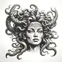 A Medusa head tattoo with a dark and eerie twist inspired by horror movies tattoo design idea