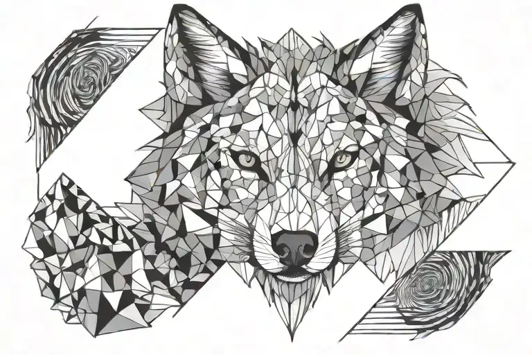 the little wolf looks into the water and sees himself as a big wolf tattoo design idea