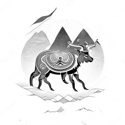 Capricorn symbol and travel and mountains  tattoo design idea