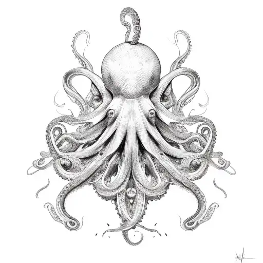 weird morph of octopus and duck  tattoo design idea