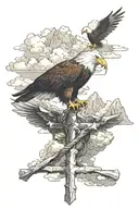 I want a cross with clouds, mountains, and an eagle flying in the sky along with a Philippians 4:13 verse tattoo design idea