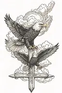I want a cross with clouds, mountains, and an eagle flying in the sky along with a Philippians 4:13 verse tattoo design idea