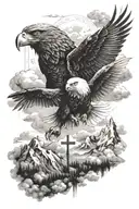 I want a cross with clouds, mountains, and an eagle flying in the sky along with a Philippians 4:13 verse tattoo design idea