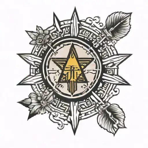 Create a black and white tattoo design for the left shoulder that combines elements from the New Mexico state flag and t tattoo design idea