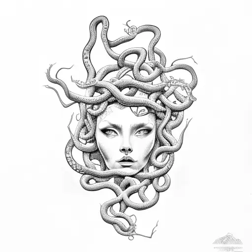 Medusa head vines intertwined with snakes  tattoo design idea