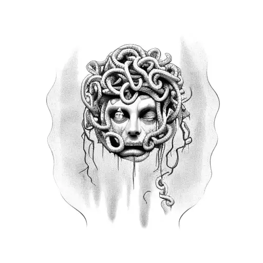 Medusa head, decayed face vines intertwined with snakes  tattoo design idea