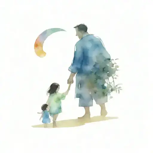 turkish father, chinese mother ,with mixed 7 years old daughter and 3 years old son combine with moon and a big tree tattoo design idea