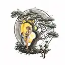 dad mom daughter and son combine with tree and the moon tattoo design idea
