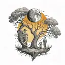 dad mom daughter and son combine with tree and the moon tattoo design idea